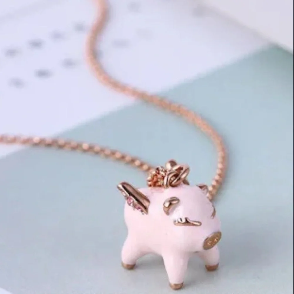 Kate Spade Authentic Cute Necklace Drop Flying Pig Lever Back Pink & Rose Gold
